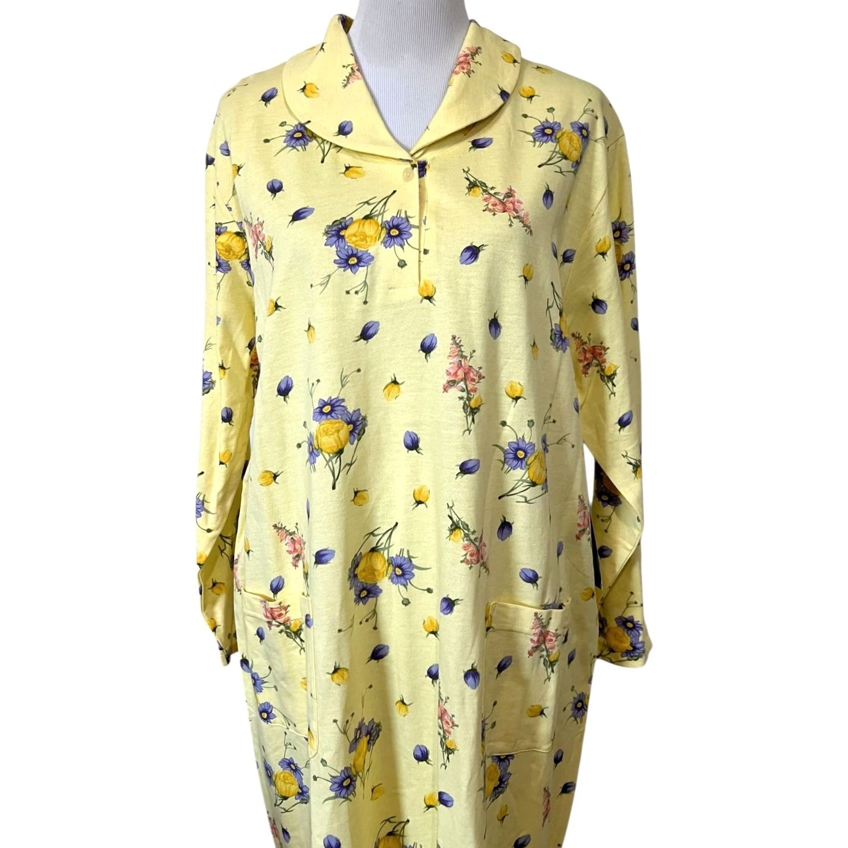 Vintage Claire Murray Wearable Art Women’s Shirt Dress Cotton Floral Sz 1X Long Sleeve Casual Kaftan Shirt Dress Women Size XL / US 12-14 / IT 48-50 - 2 Thumbnail