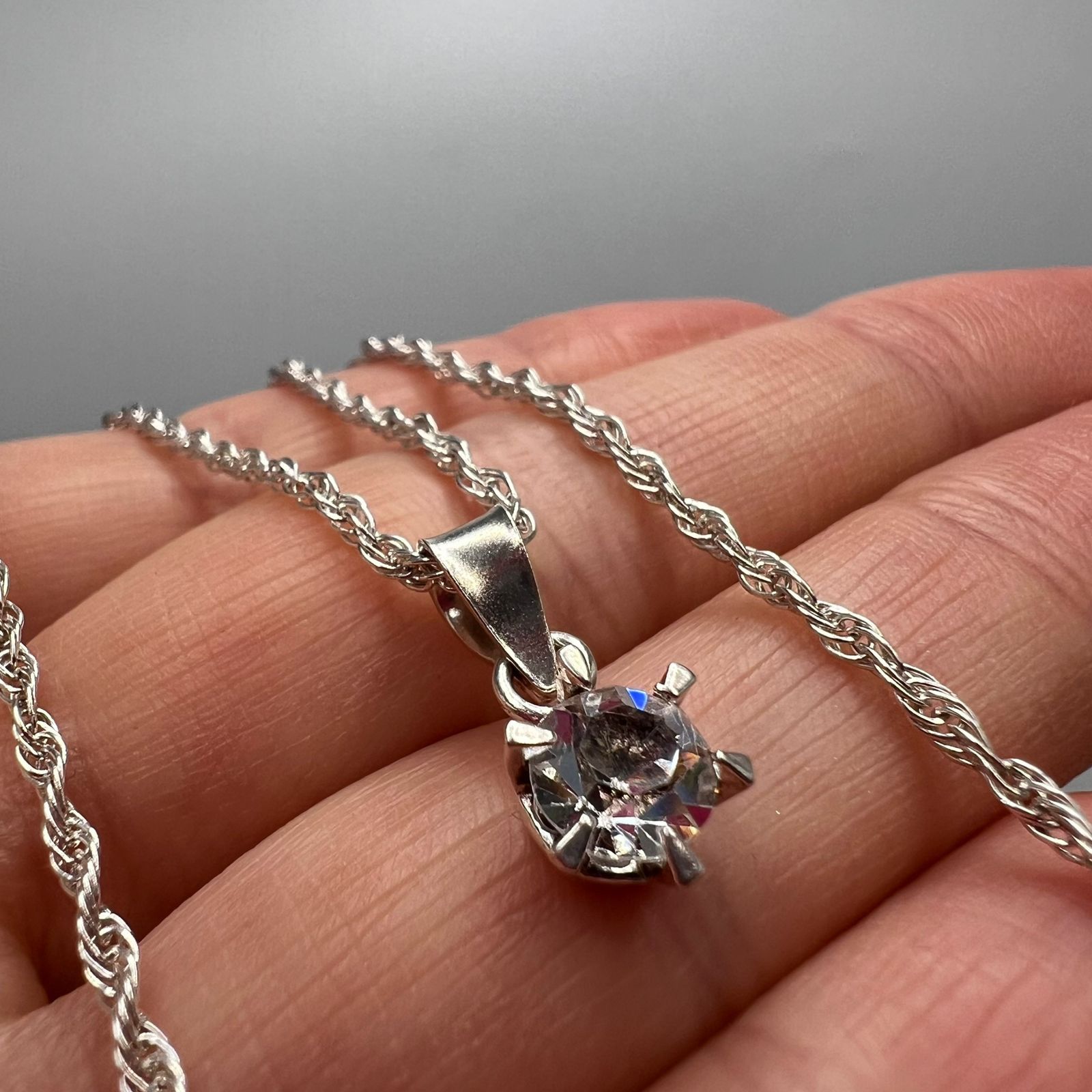 Sterling Silver Sterling Silver 925 Solitaire Cubic Zirconia Necklace Size ONE SIZE - 7 Thumbnail