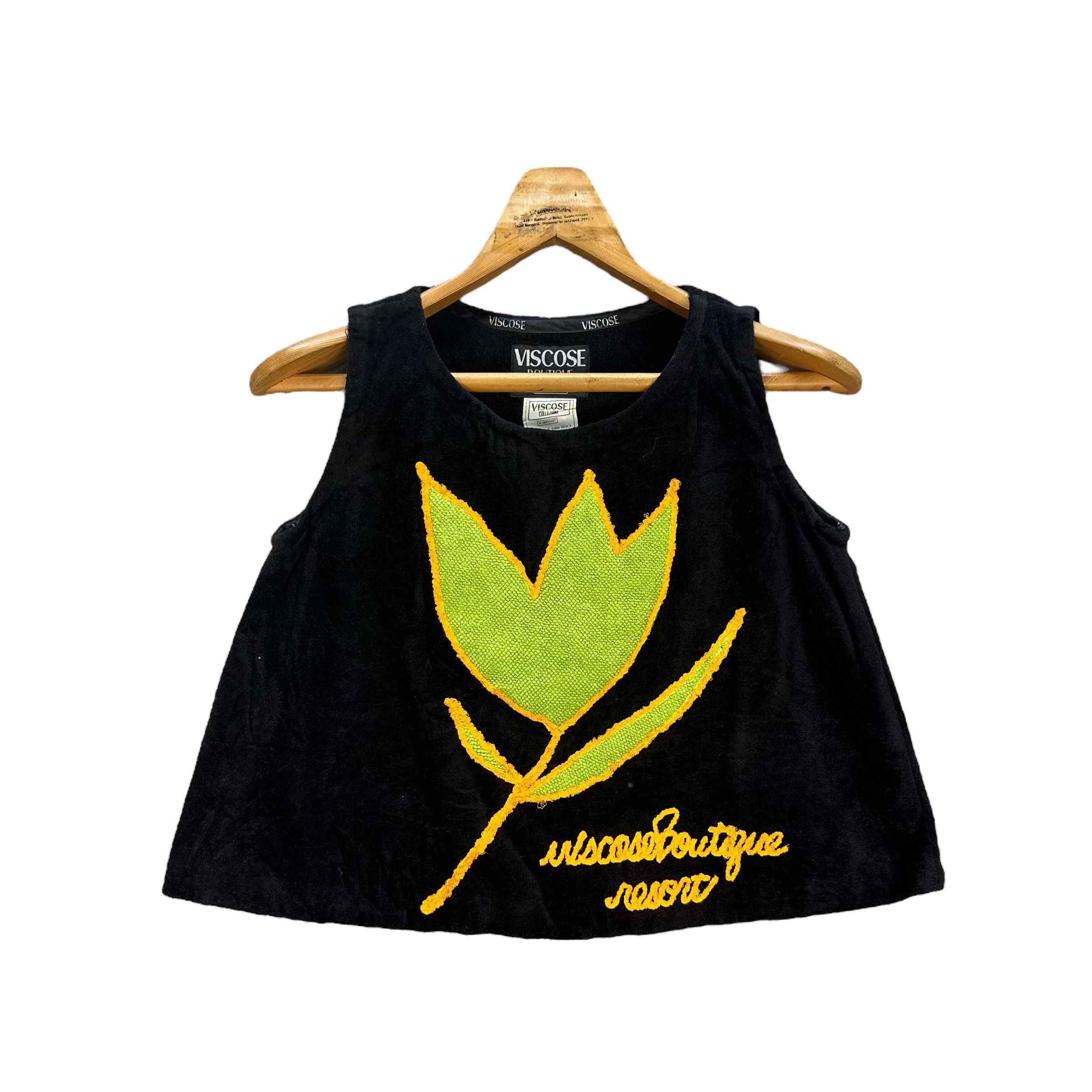 Japanese Brand VISCOSE BOUTIQUE FLOWERS BIG LOGO TANK TOP #8429-008 Size S / US 4 / IT 40 - 1 Thumbnail