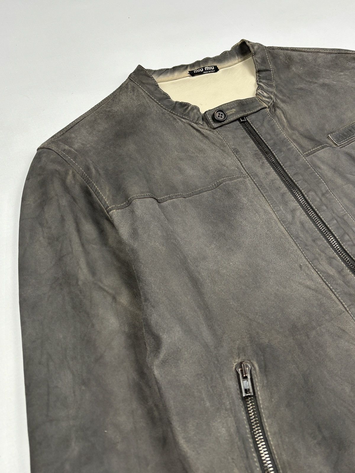 Miu Miu 2000’s Archived Grey Pelle - Leather Jacket Size US L / EU 52-54 / 3 - 6 Thumbnail