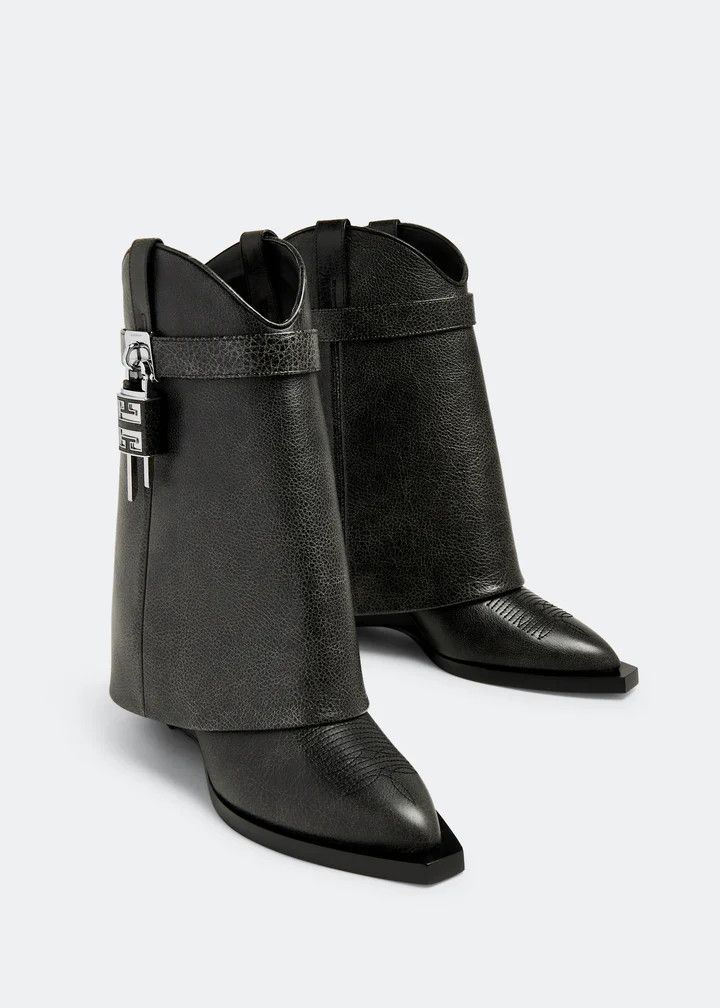 Givenchy o1n1vont0326 Shark Lock Cowboy Boots in Black Size US 7 / IT 37 - 4 Thumbnail