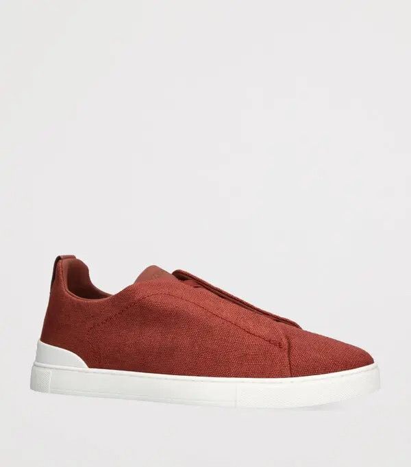 Ermenegildo Zegna o1s1rm1025 Triple Stitch Low-Top Sneakers in Tela Rosso Size US 7 / EU 40 - 3 Thumbnail