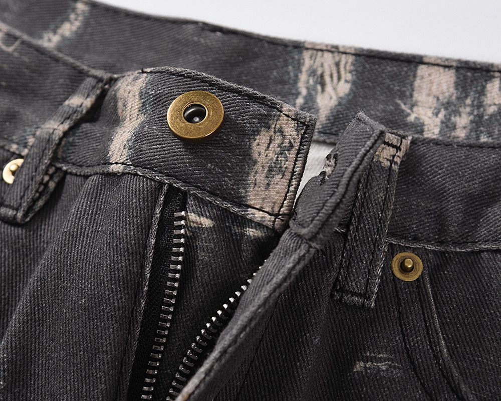 Jean × Vintage Distressed Patchwork Straight Baggy Jeans Size US 35 - 4 Thumbnail