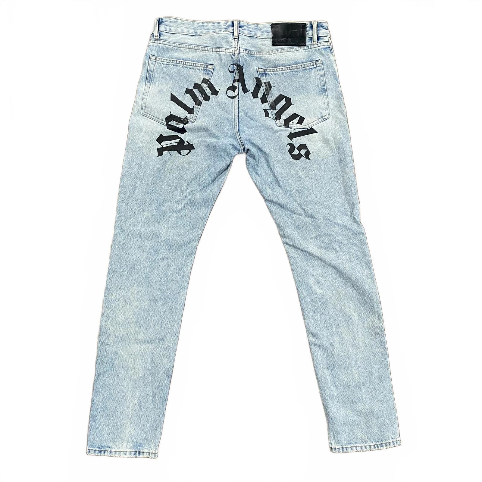 Designer × Palm Angels Palm Angels Curved Logo Washed Denim Slim Jeans Size US 32 / EU 48 - 1 Thumbnail