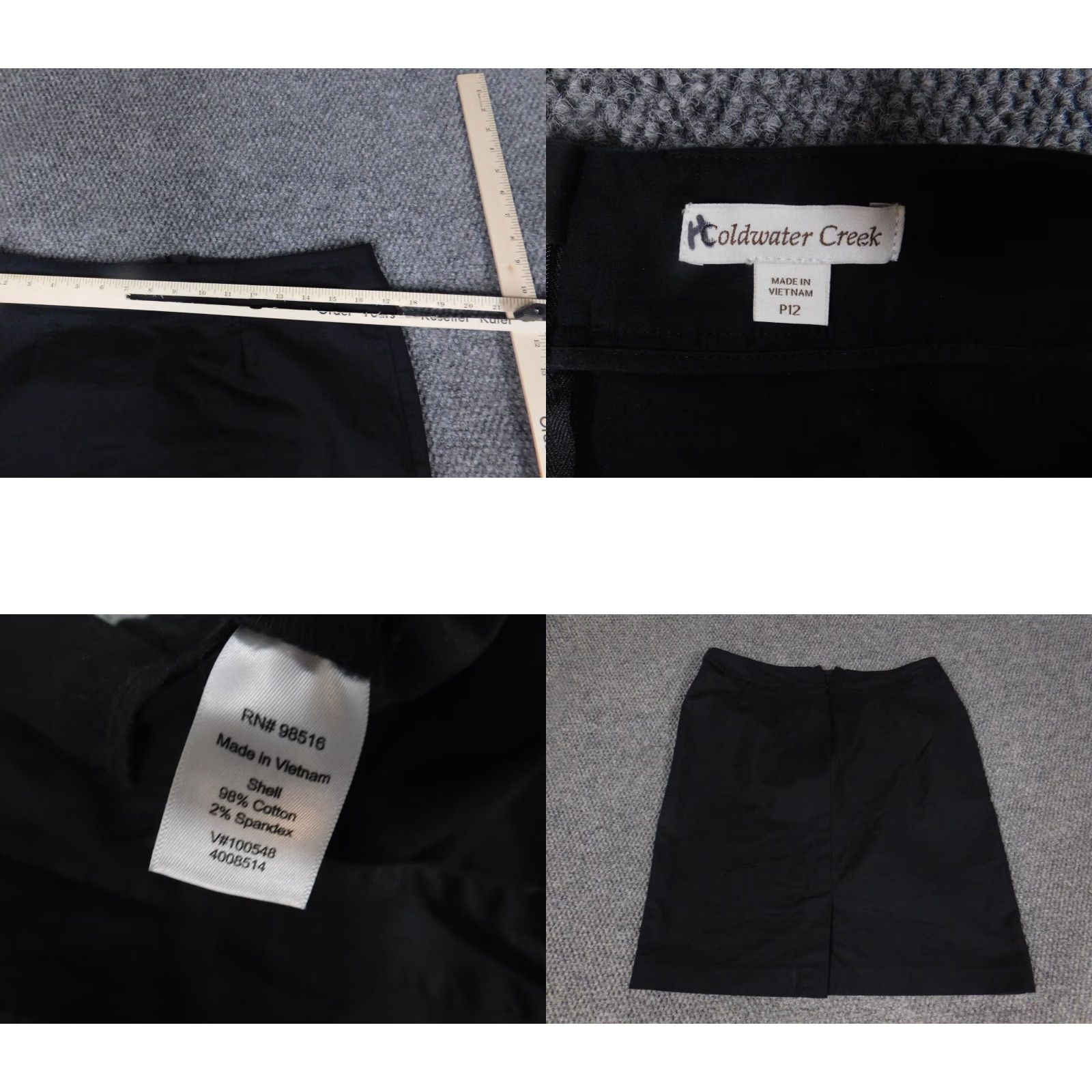 Coldwater Creek Coldwater Creek Skirt Petites 12P Womens Black A-Line Knee Length Stretch Cotton Zipper Size 34" / US 12 / IT 48 - 8 Thumbnail