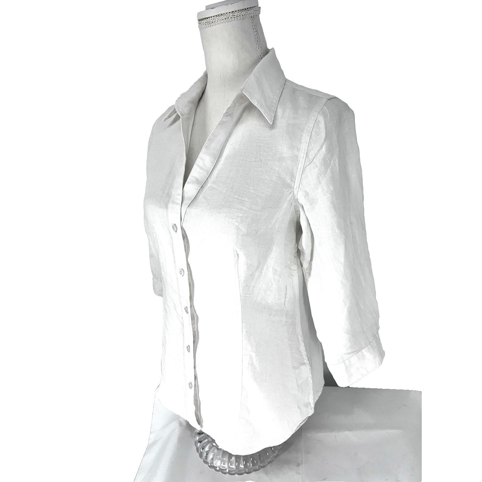 Vintage Talbots Petites White Linen Button Up Shirt Small 3/4 Sleeve Size S / US 4 / IT 40 - 5 Thumbnail