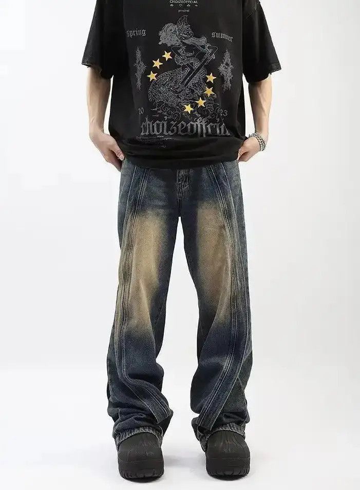 Japanese Brand Striped Baggy Denim Jeans / Grunge y2k Size US 32 / EU 48 - 2 Thumbnail