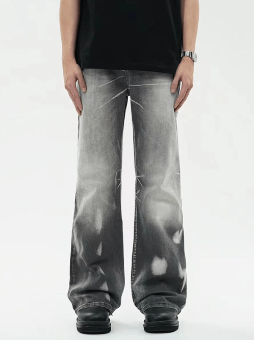 Japanese Brand × Jean Men's American loose flared distressed grey washed jeans Size US 34 / EU 50 - 4 Thumbnail