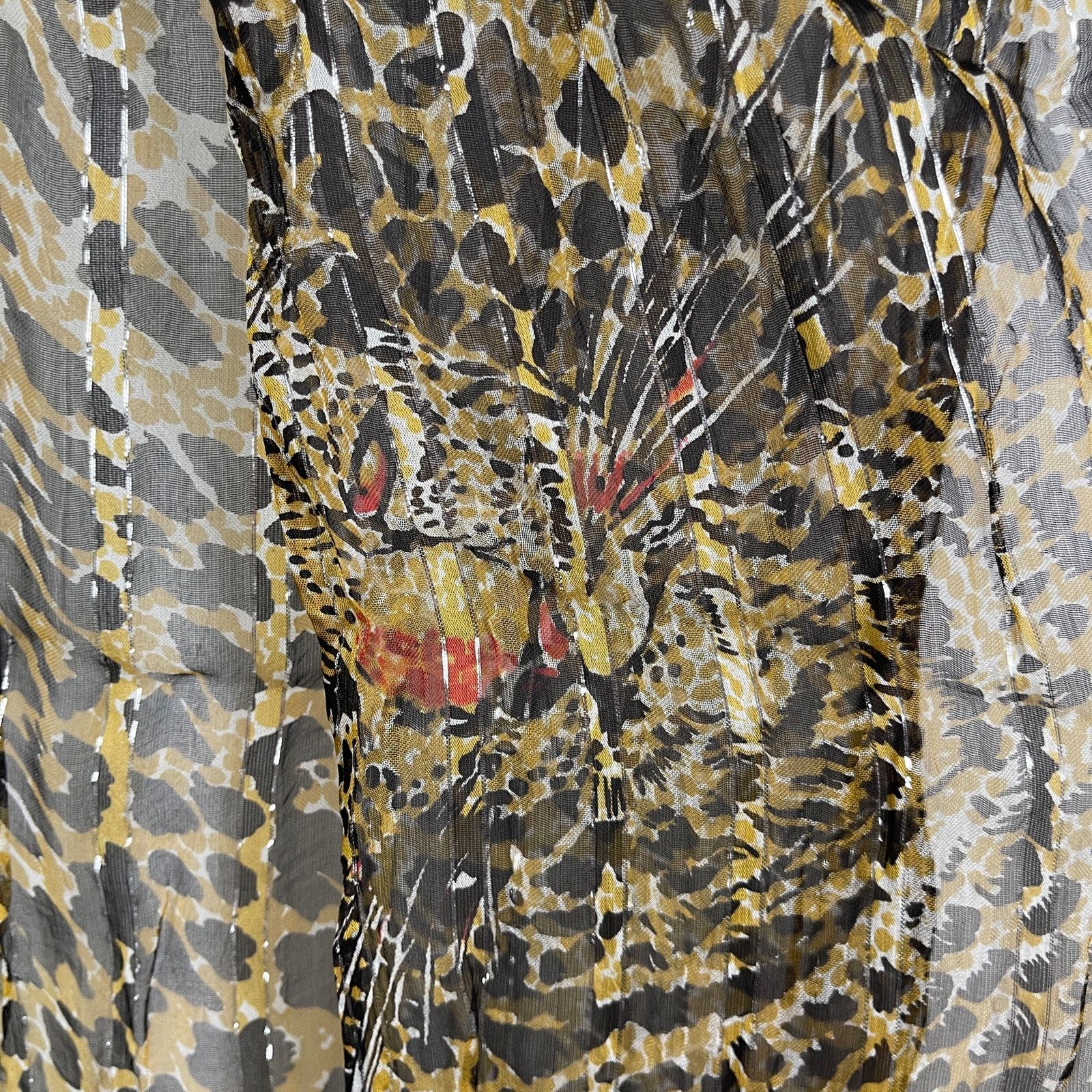 Vintage VTG Leopard Print Sheer Scarf Striped Silver Brown Black Red Size ONE SIZE - 2 Thumbnail