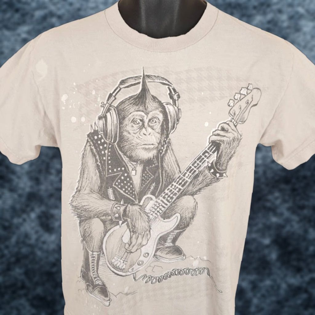 Vintage VINTAGE Punk Rock Monkey T Shirt Mens Size Small Gray Bass Player Cygnus Ape Size US S / EU 44-46 / 1 - 1 Thumbnail
