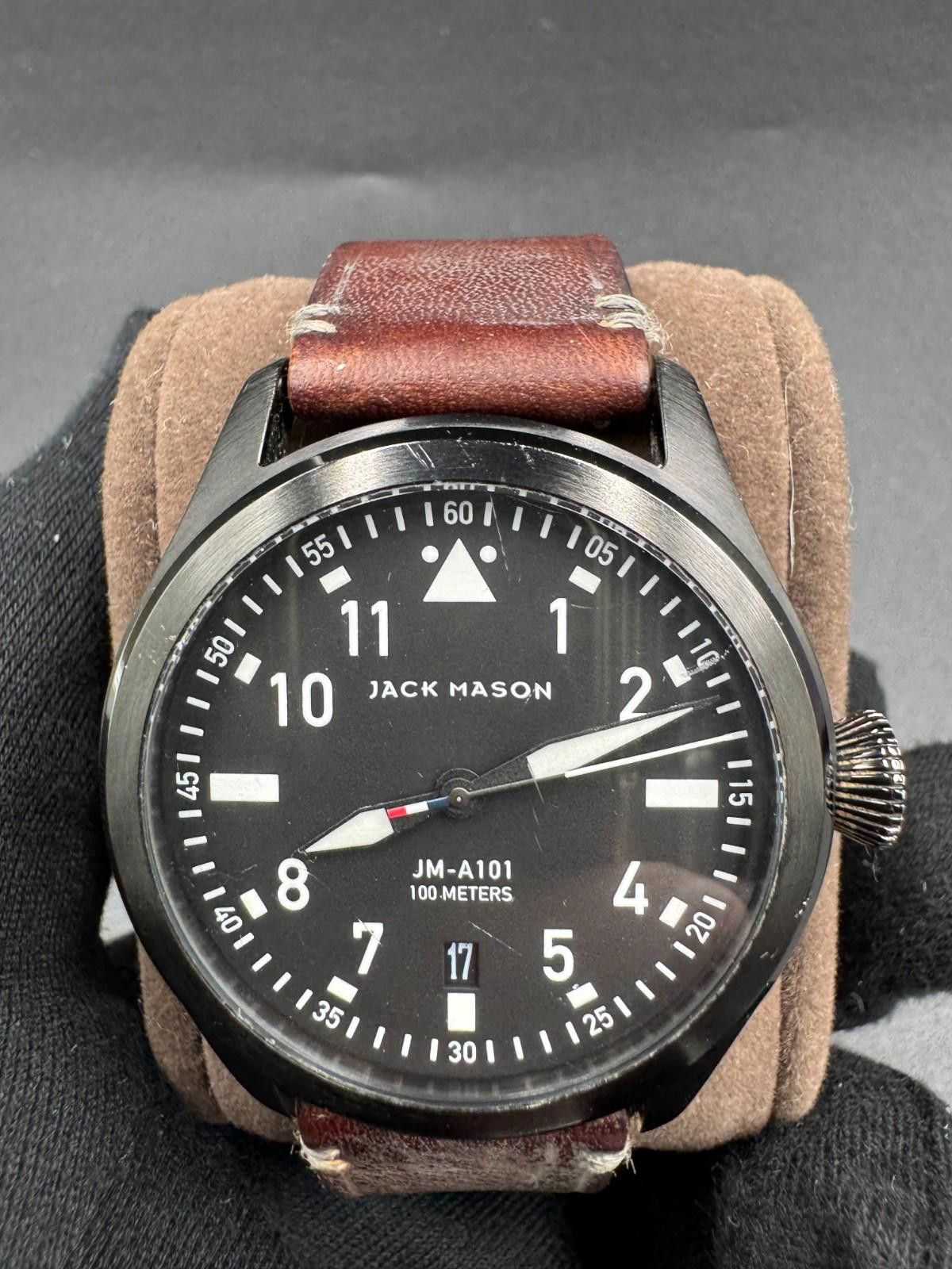 Other Jack Mason JM-A101 Aviation Black PVD Pilot Watch Leather St Size ONE SIZE - 1 Thumbnail