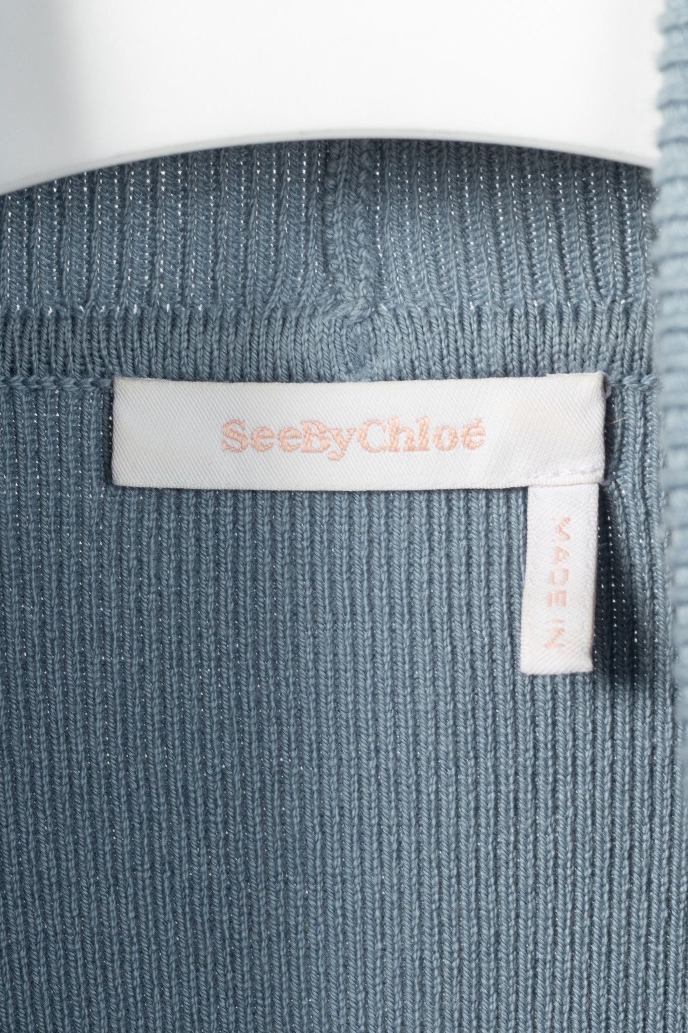 See by Chloe See by Chloe Dusty Blue Cotton & Wool Bisou Turtleneck Size L / US 10 / IT 46 - 8 Thumbnail