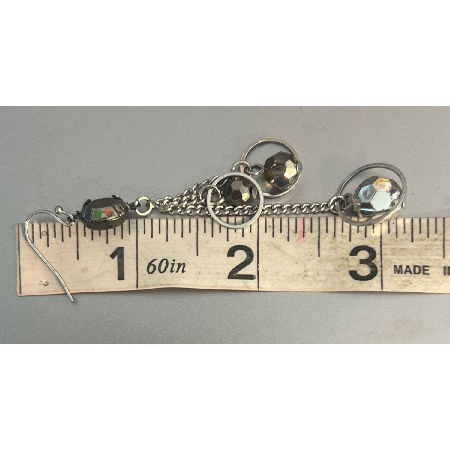 Other Silver Tone Dangle Earrings Multi Chain Open Circles Rhinest Size ONE SIZE - 5 Thumbnail