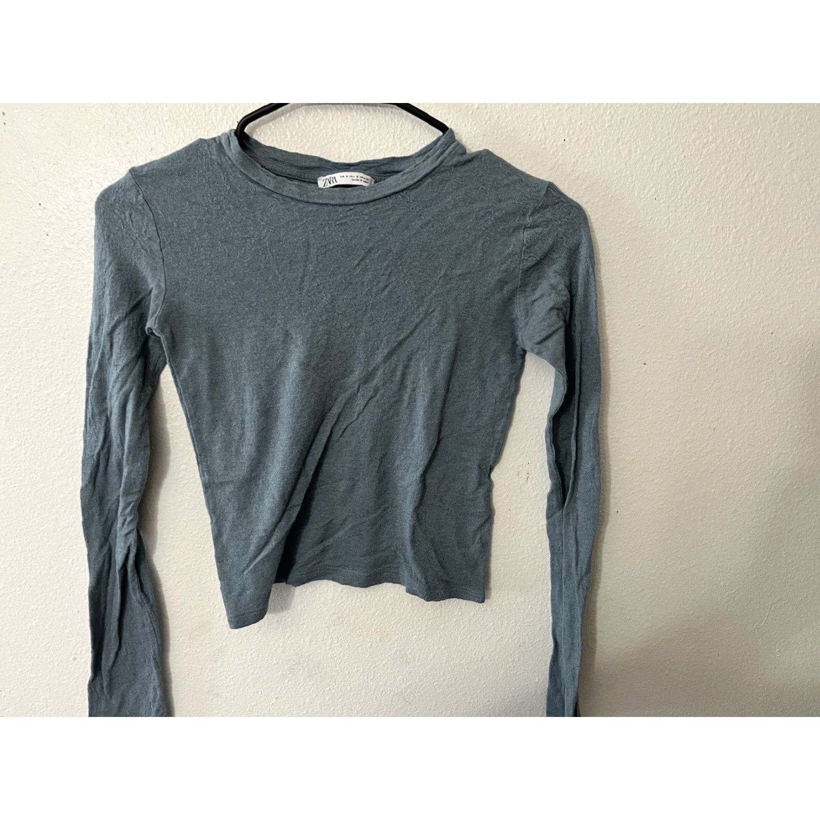 Zara Zara Blue Knit Cropped Long Sleeve Shirt Scoop Neck Shoulder Pads Size S Size S / US 4 / IT 40 - 2 Thumbnail