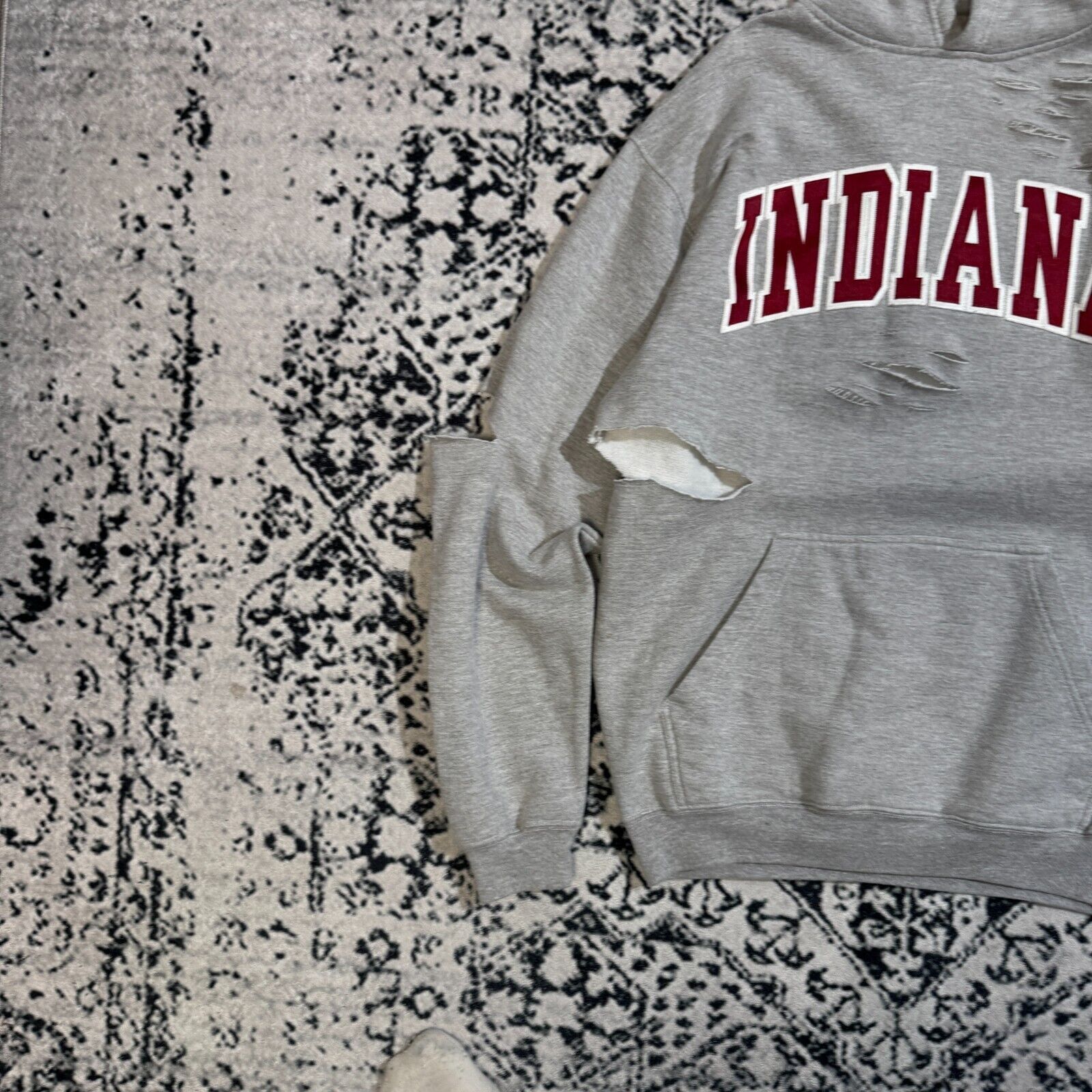 Vintage Gray Cotton Hoodie Size L Indiana Spellout Ripped Gosha YZY Size US L / EU 52-54 / 3 - 3 Thumbnail