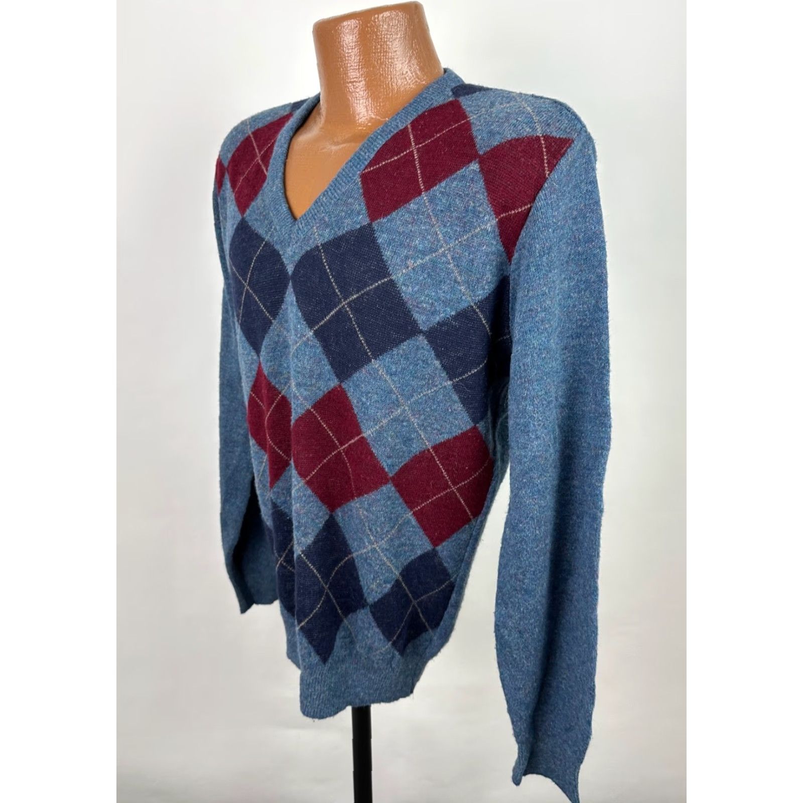 Vintage VINTAGE Robert Bruce Sweater Mens M Argyle Diamond Knit V-Neck Pullover Blue 80s Grunge Golf Size US M / EU 48-50 / 2 - 6 Thumbnail