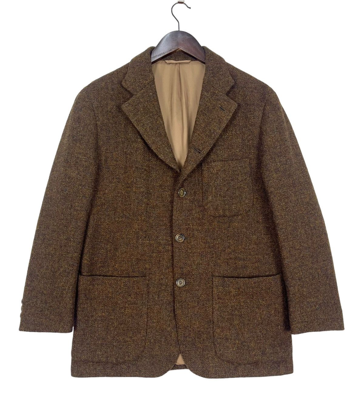 image of Vintage Harris Tweed Wool Blazer Jacket in Brown, Men's (Size Small)