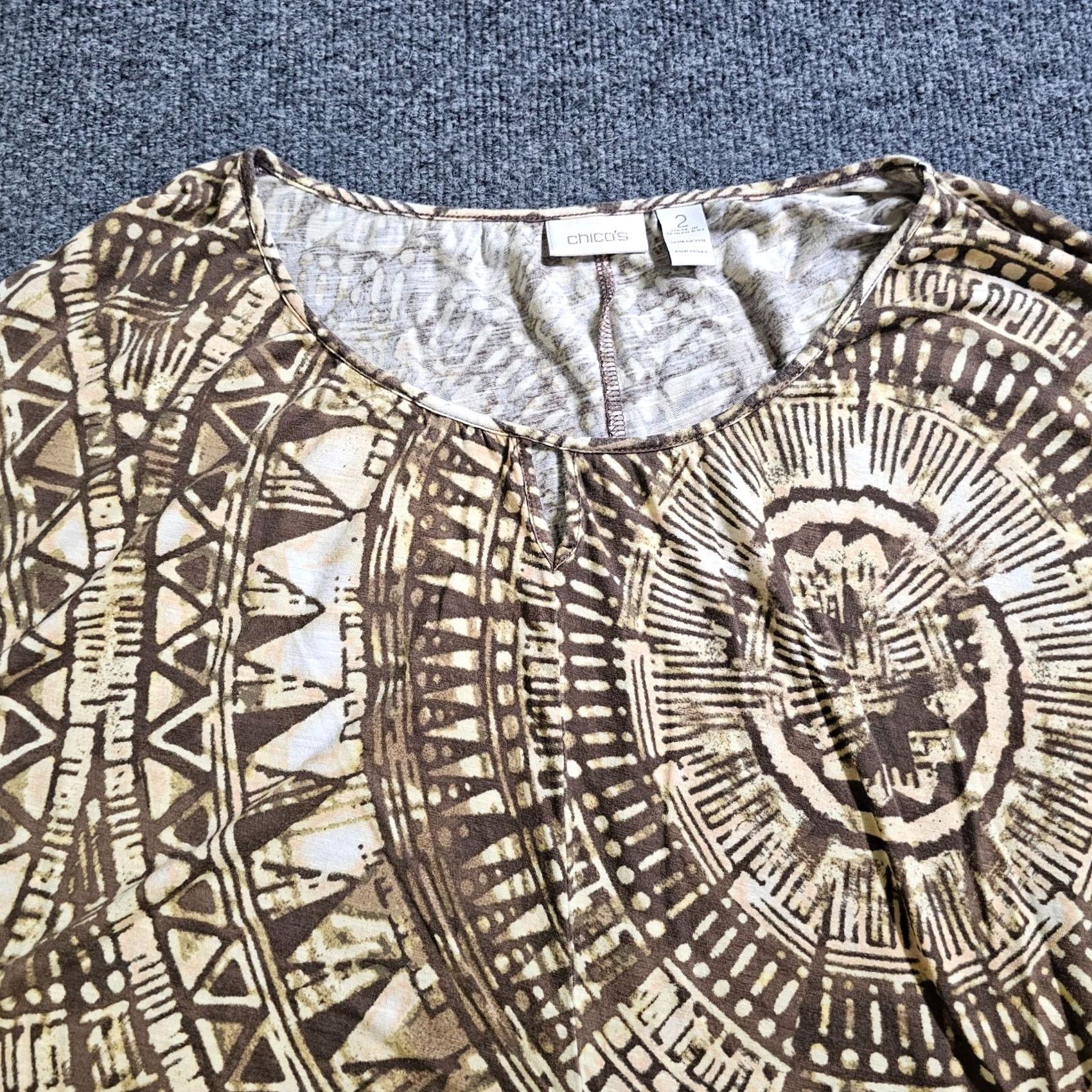 Vintage Chicos Top Shirt Womens Large Brown Geometric Dolman 3/4 Sleeve Stretch Casual Shirt Size L / US 10 / IT 46 - 2 Thumbnail
