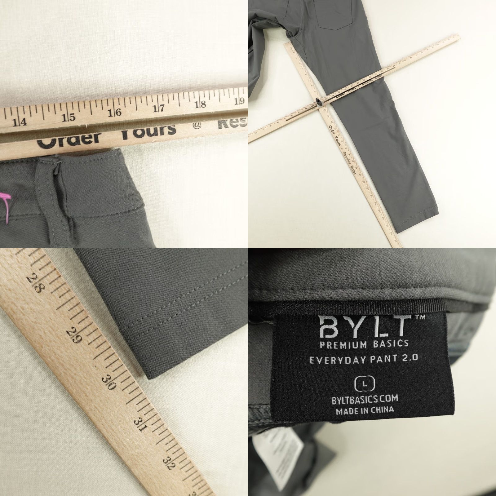 Vintage BYLT Pants Mens Large Gray Everyday Pant 2.0 Stretch Modern Chino Straight Fit Office Casual Men’s Style Men's Size US 33 - 8 Thumbnail
