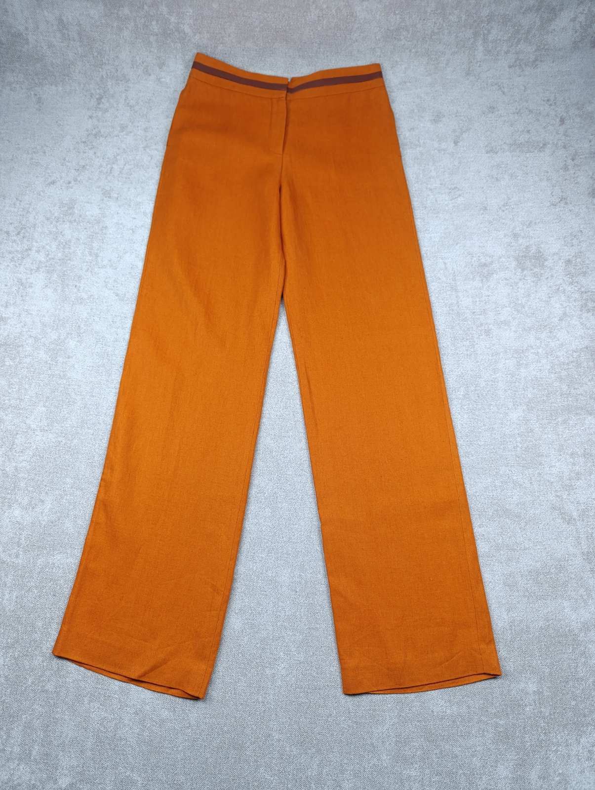 Loro Piana LORO PIANA CARSON LEATHER-TRIM LINEN PANTS IN ORANGE RUST Size 27" / US 4 / IT 40 - 1 Thumbnail