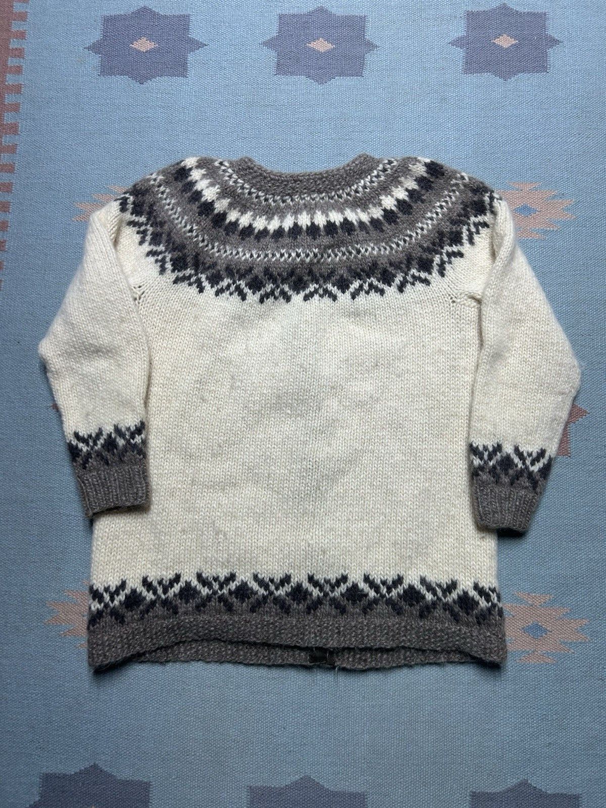 Vintage Vtg hand knit wool sweater cardigan fair isle Nordic L? Size L / US 10 / IT 46 - 6 Thumbnail