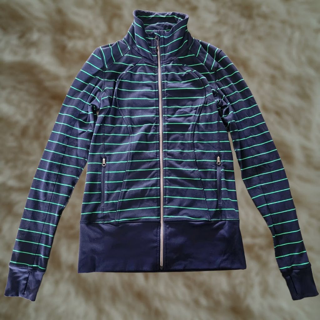 Lululemon Lululemon Asana Jacket Womens 10 Zip Mock Neck Blue Green Striped Athletic - Vintage Size L / US 10 / IT 46 - 1 Thumbnail