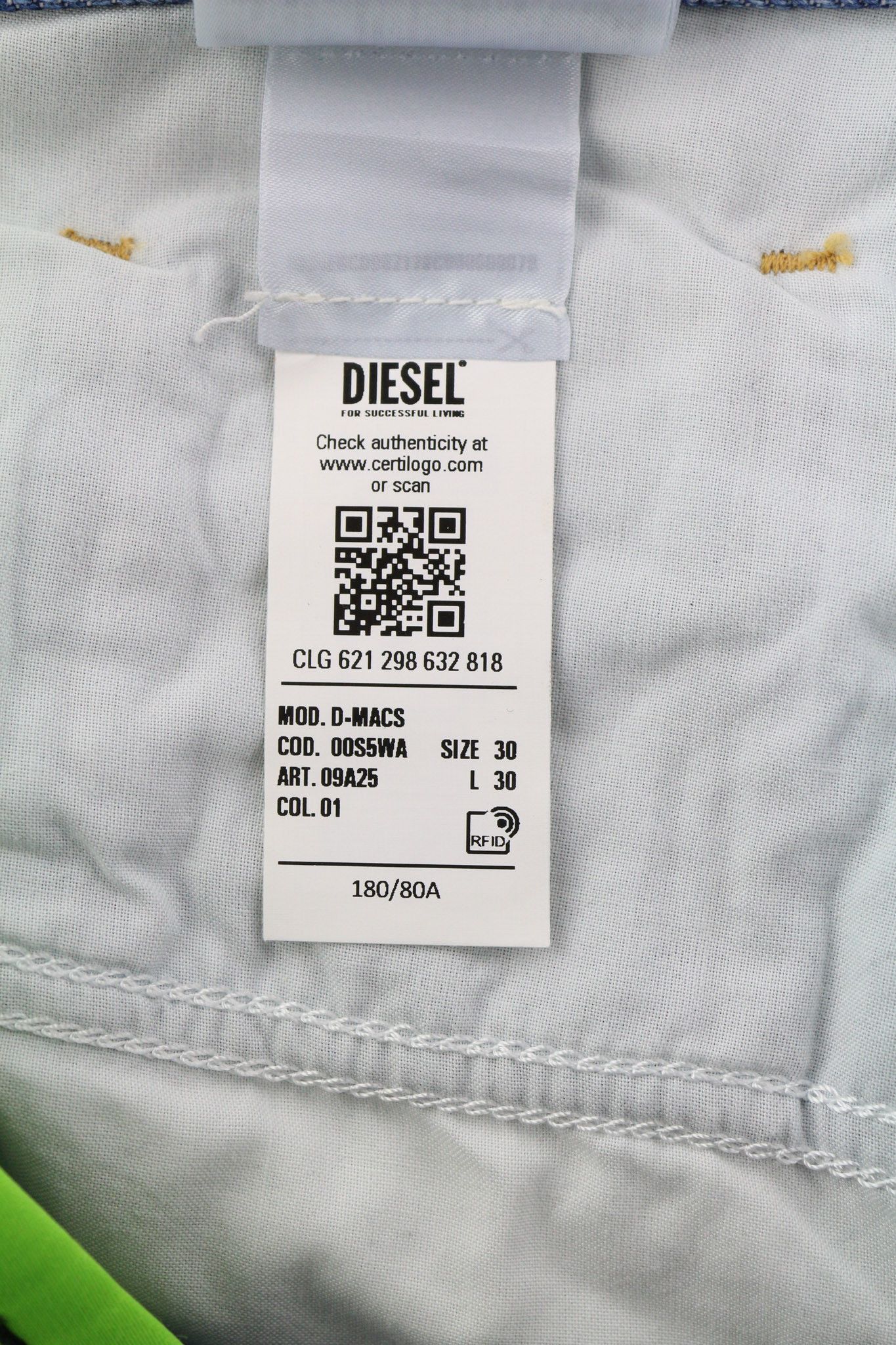 Diesel D-MACS 09A25 W30/L30 Straight Washed Denim 40450 Size US 30 / EU 46 - 13 Thumbnail