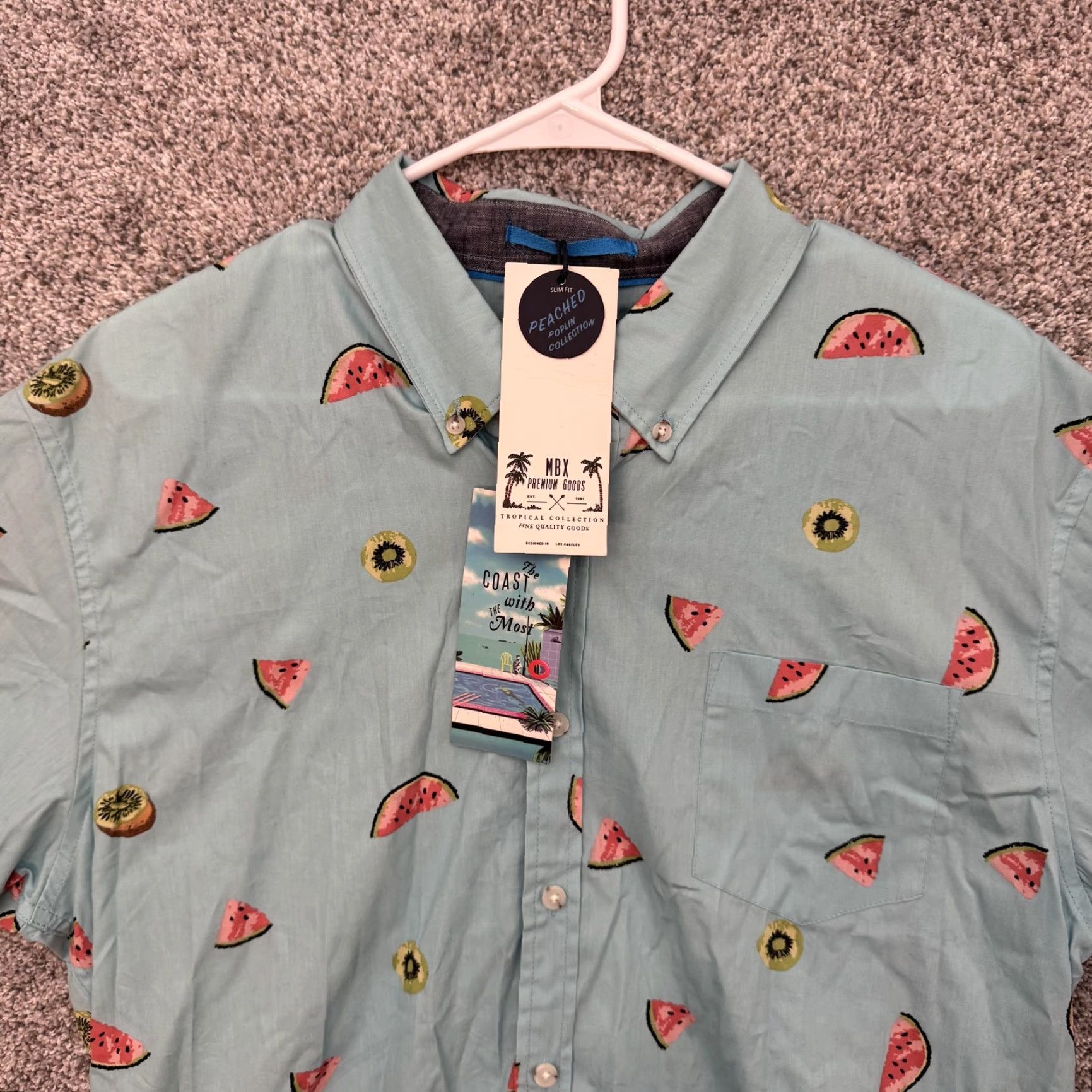 Paradise MBX Paradise Shirt Mens XL Blue Watermelon Kiwi Print Button Up Tropical NWT Size US XL / EU 56 / 4 - 2 Thumbnail