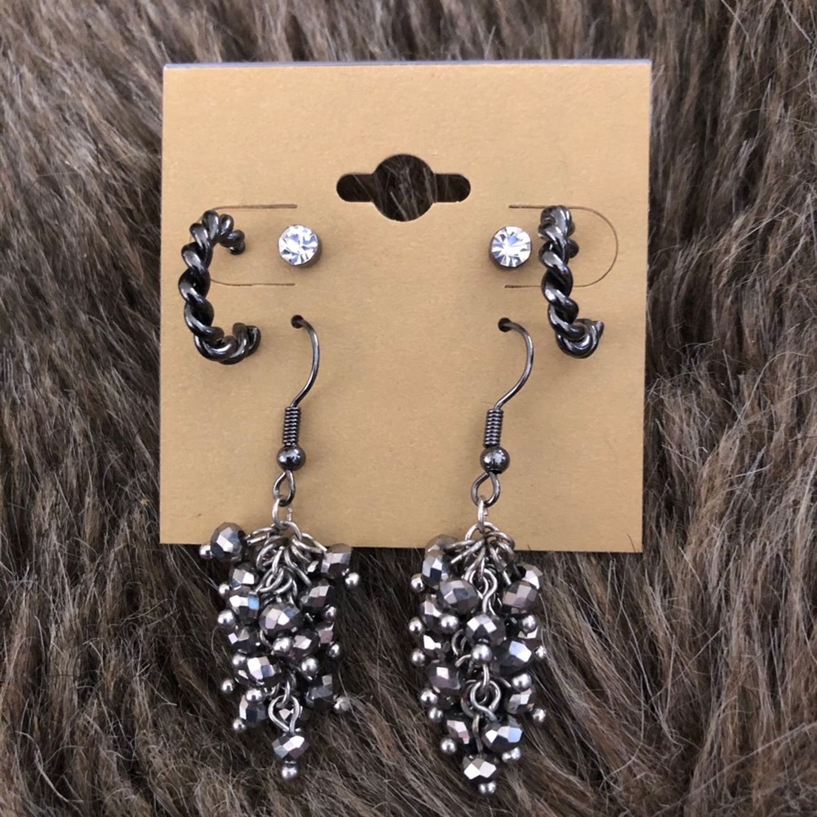 Jewelry Chrome tone set of 3 pierced earrings Size ONE SIZE - 2 Thumbnail