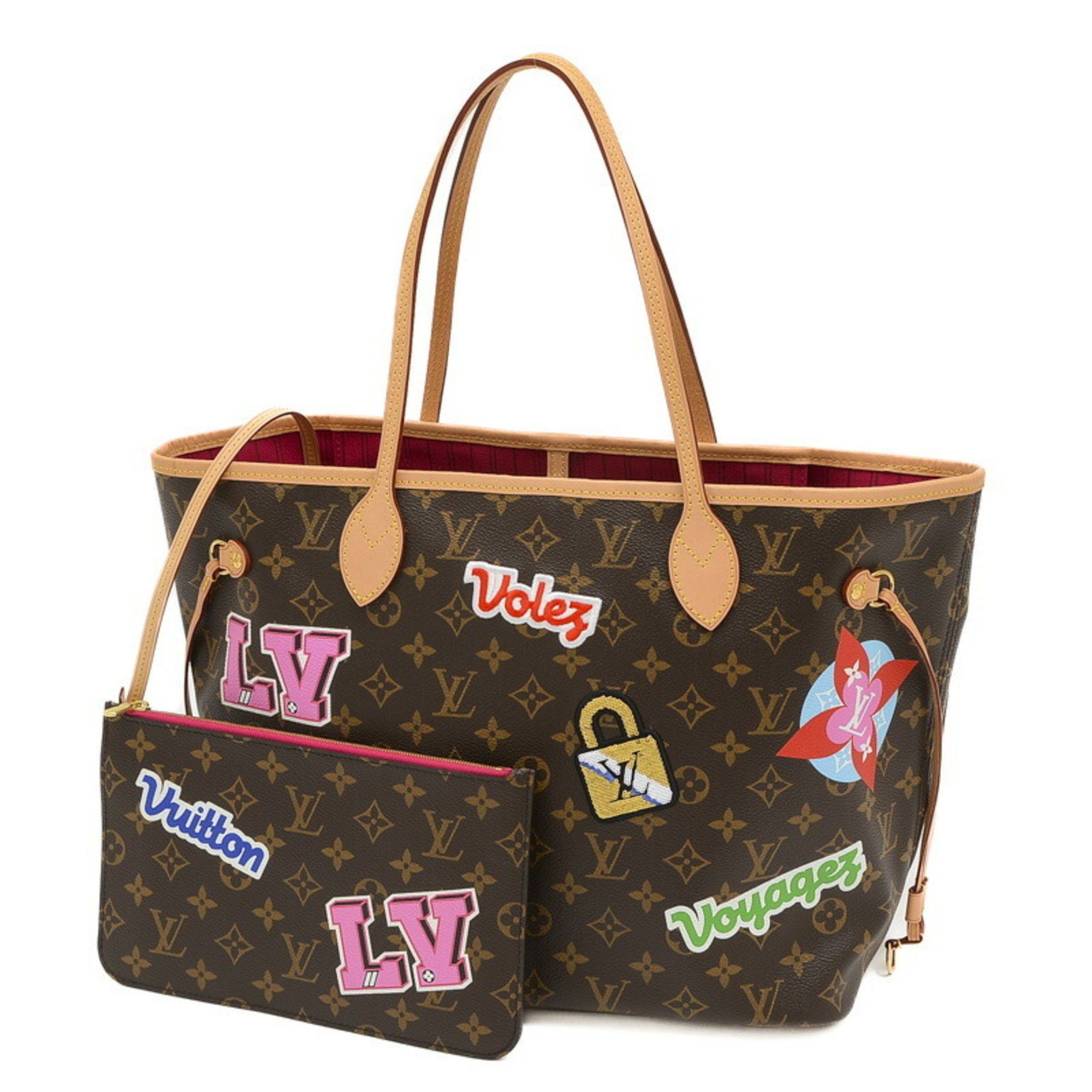 image of Louis Vuitton Monogram Patches Sticker Neverfull Mm Tote Bag M43988 in Brown, Women's