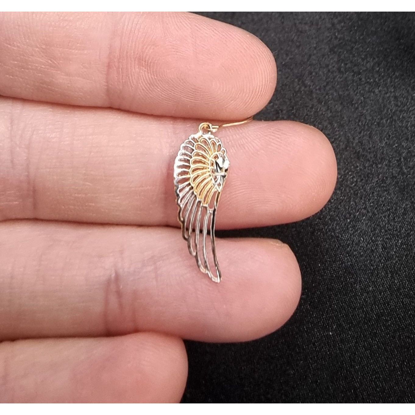 Vintage 10K Solid Gold Angel Wing Drop Earrings With Crystal Accents Size ONE SIZE - 4 Thumbnail