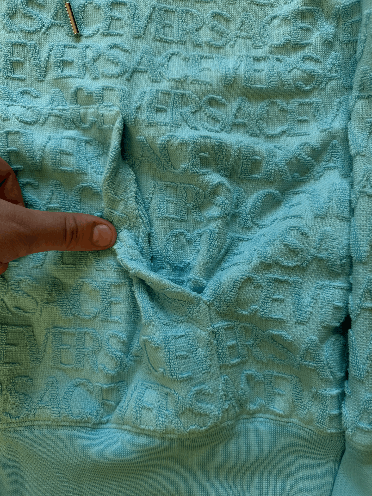 Versace Versace Allover Towel Hoodie Full Zip In Light Blue Retail Size M / US 6-8 / IT 42-44 - 2 Thumbnail