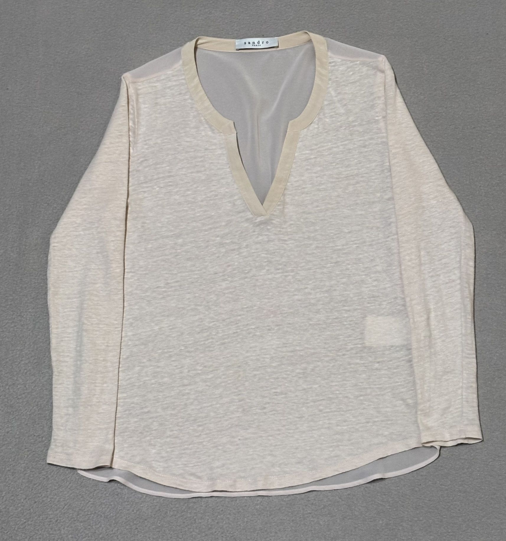 Sandro Sandro V-neck Ecru blouse Linen Silk Size L / US 10 / IT 46 - 3 Thumbnail
