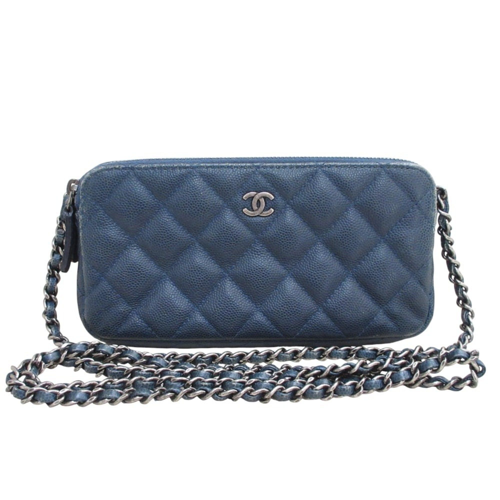 Chanel CHANEL Matelasse Caviar Leather Chain Wallet Shoulder Bag Long Navy Women's Size ONE SIZE - 1 Thumbnail