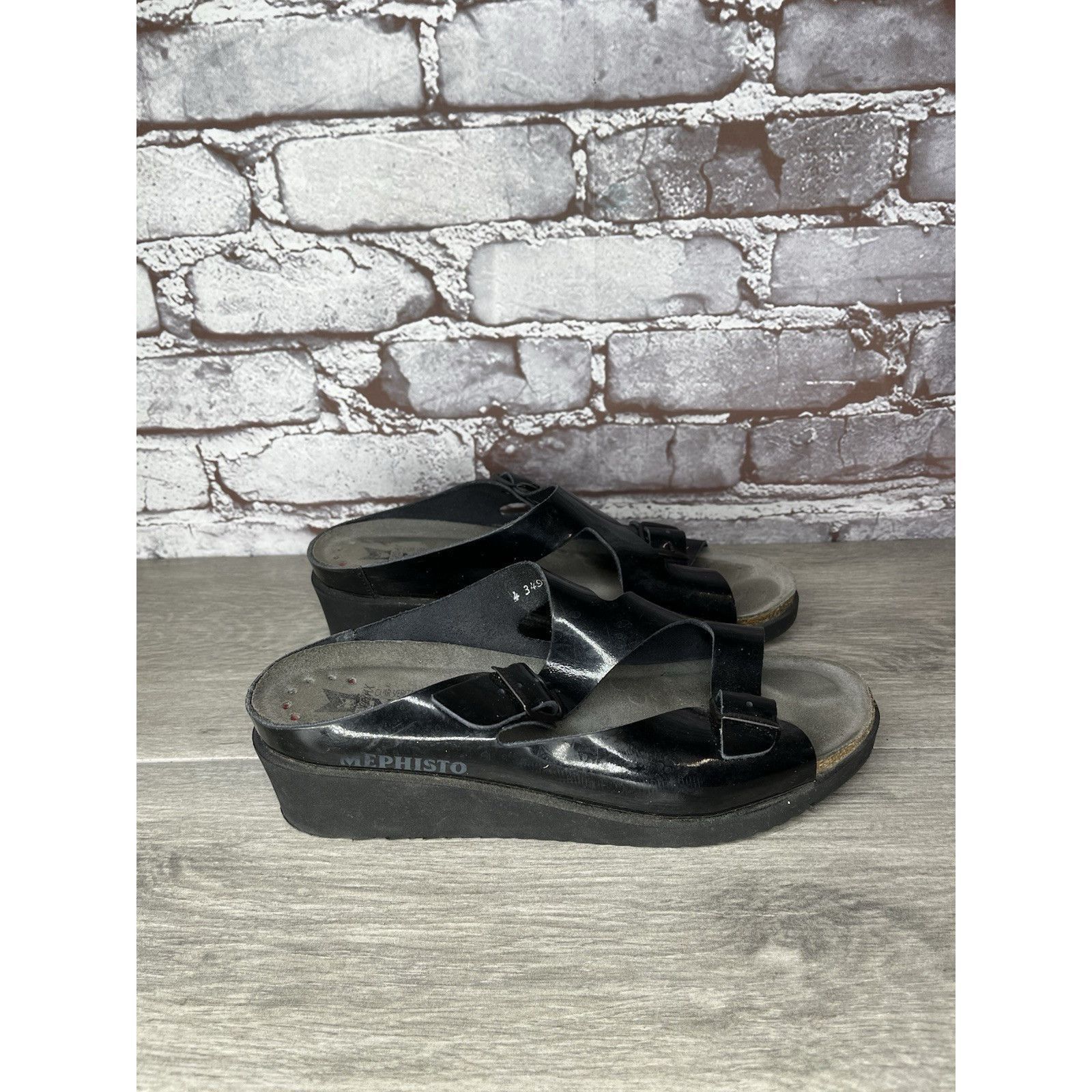 Mephisto Mephisto Black Patent Leather Buckle Wedge Sandals Women’s S Size US 7.5 / IT 37.5 - 3 Thumbnail