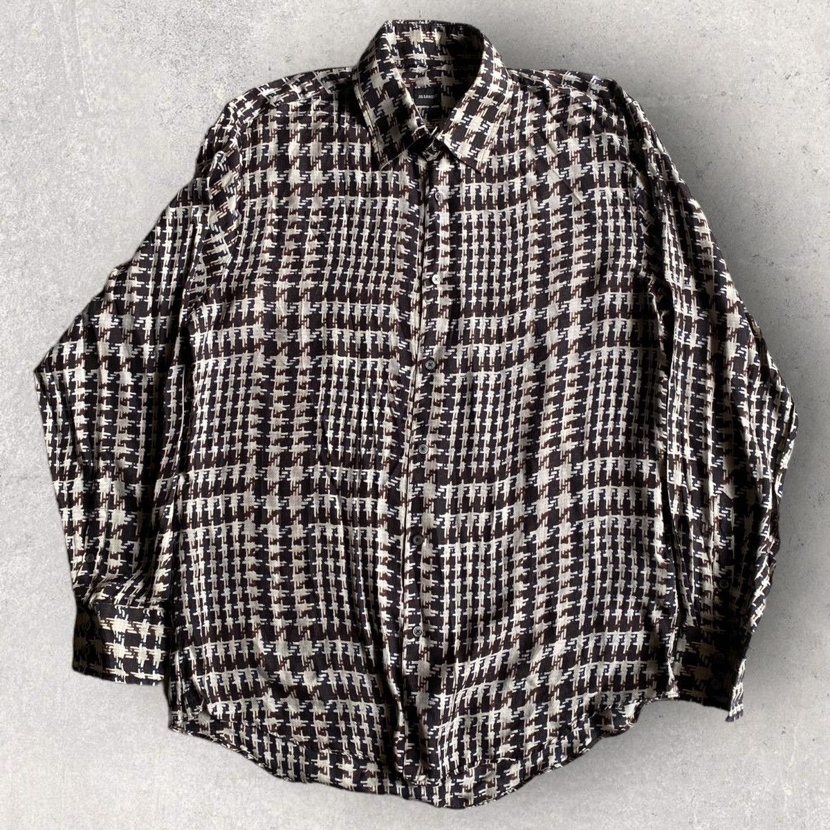 Jil Sander Jil Sander Silk Houndstooth Print Shirt Size US M / EU 48-50 / 2 - 3 Thumbnail