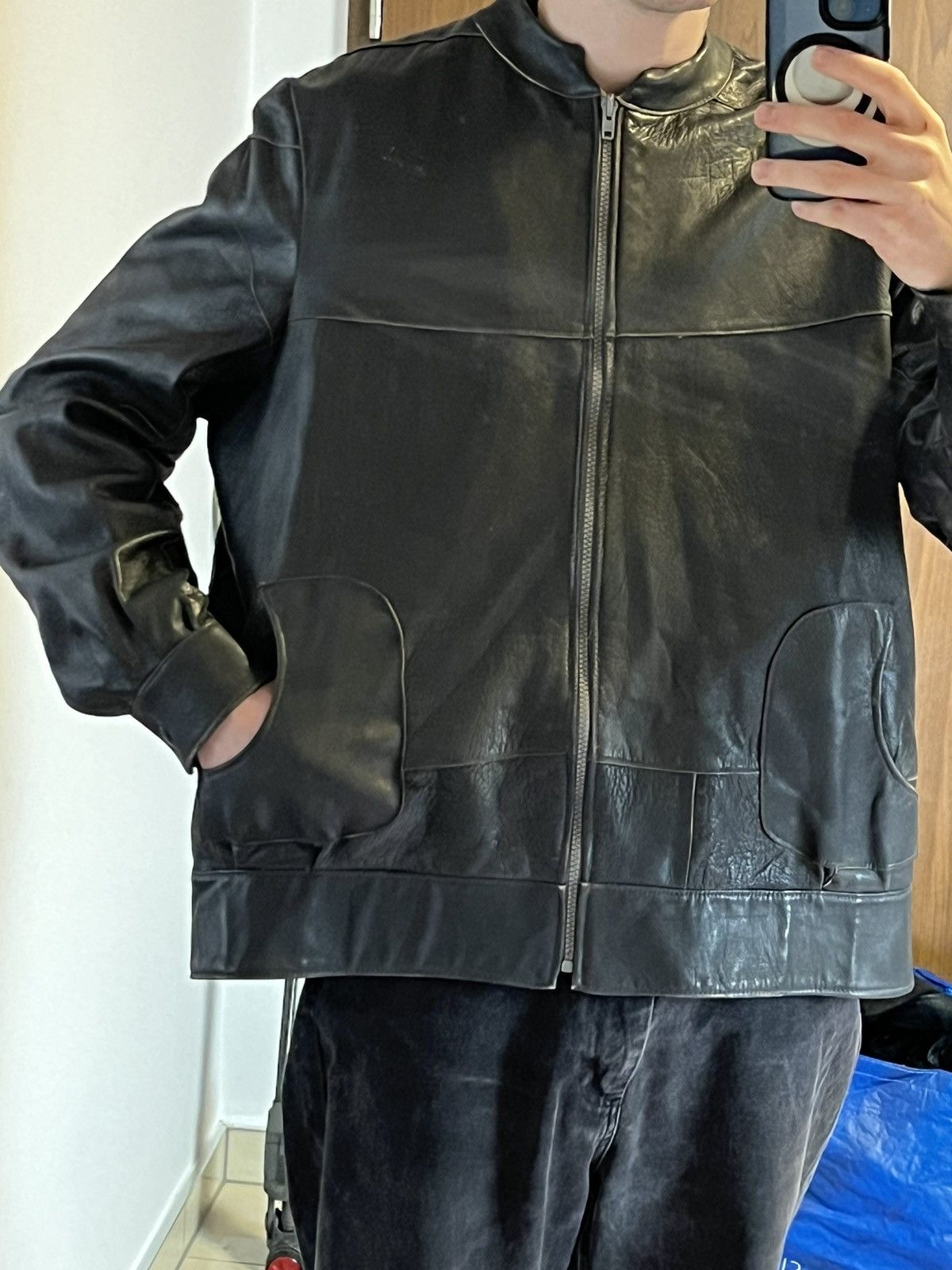 Japanese Brand × Vintage ➕ vintage gray submariner style 80s sick fit leather jacket Size US M / EU 48-50 / 2 - 4 Thumbnail