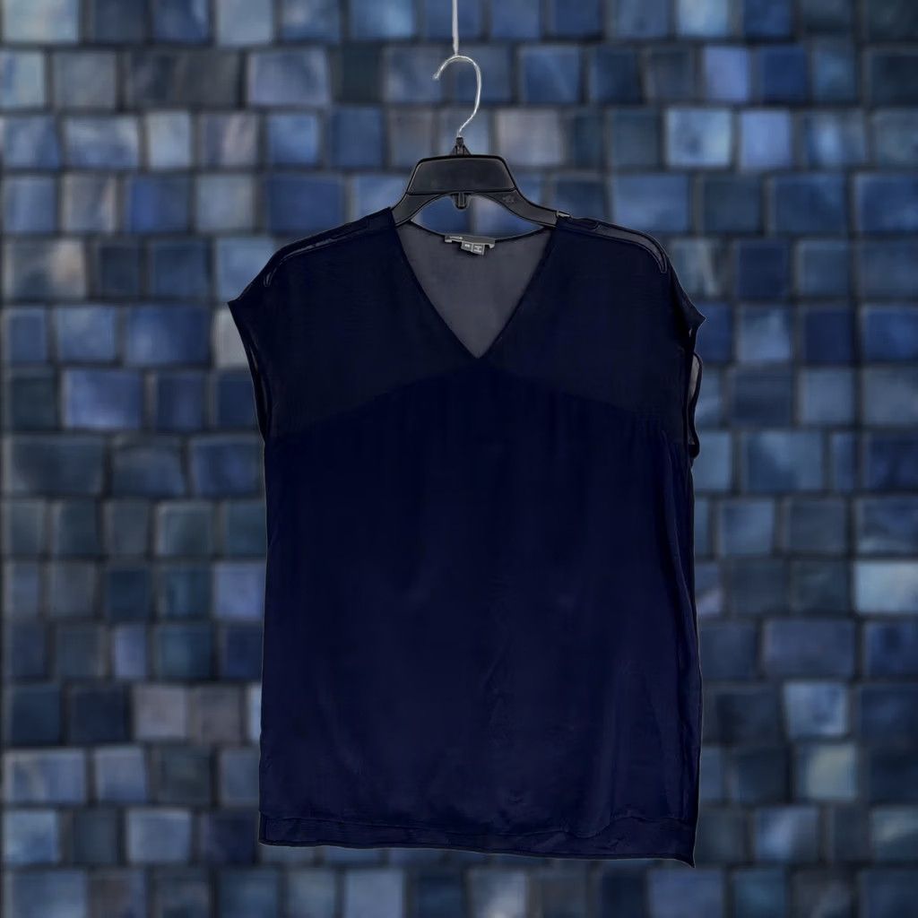Vince Vince Blouse Womens XS Blue 100% Silk Sheer V Neck Cap Sleeve Basic Top Size XS / US 0-2 / IT 36-38 - 1 Thumbnail