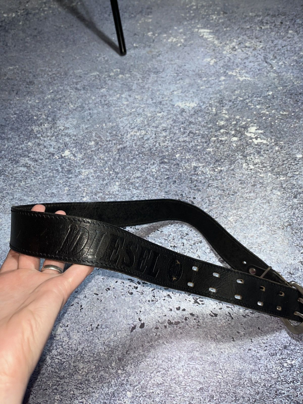 Vintage Y2K Diesel Belt Leather Metal Logo Japanese 93 cm