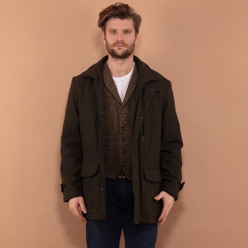 image of Marks And Spencer Vintage 00's Men Wool Blend Parka Jacket In Khaki Green (Size Large)