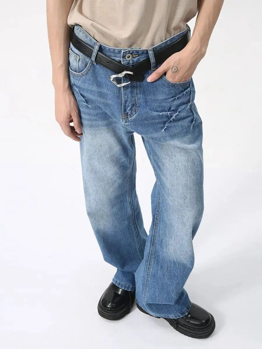 Japanese Brand Retro loose cracked micro flared jeans Size US 32 / EU 48 - 3 Thumbnail