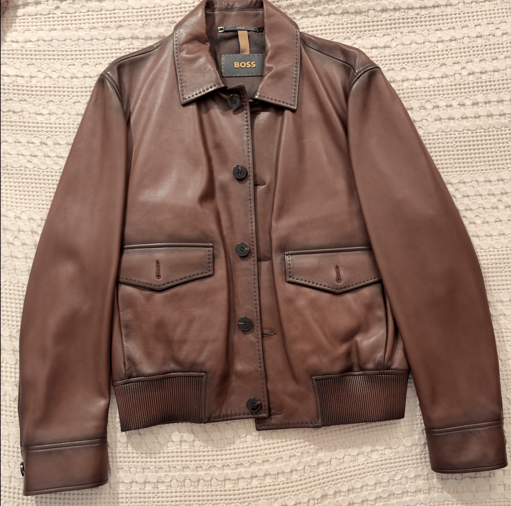 Hugo Boss BOSS Camel Nappa Leather Aviator Jacket HandWaxed Calfskin Size US M / EU 48-50 / 2 - 1 Thumbnail