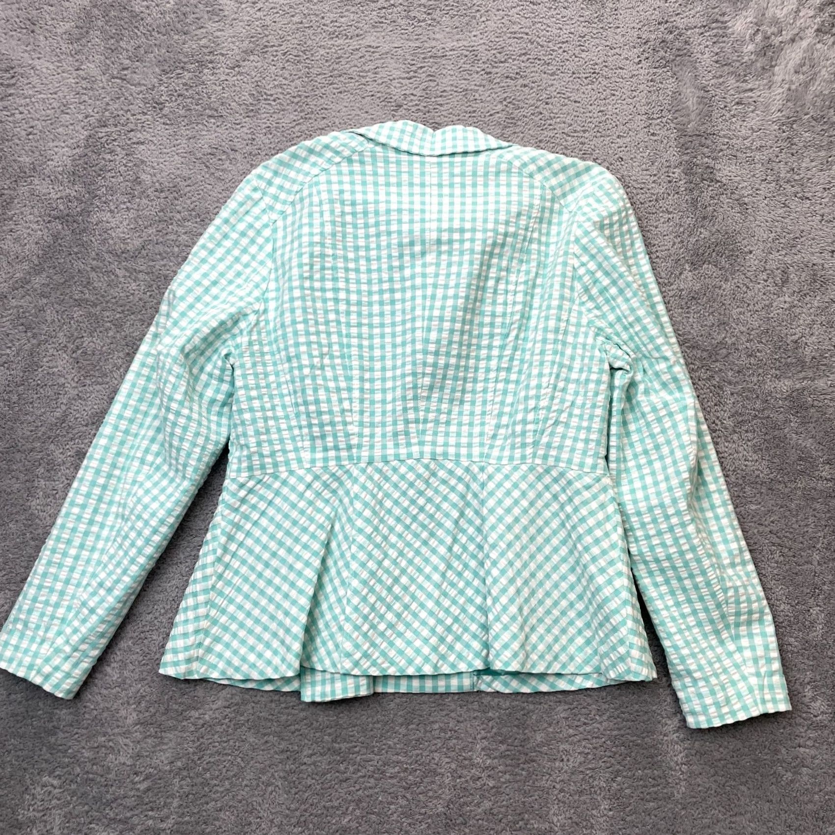 Isaac Mizrahi Isaac Mizrahi Jacket Womens 12 Blue Teal Aqua Coat Zip Stretch Asymmetrical Motorcycle Checked Casual City Womens World Size XL / US 12-14 / IT 48-50 - 2 Thumbnail
