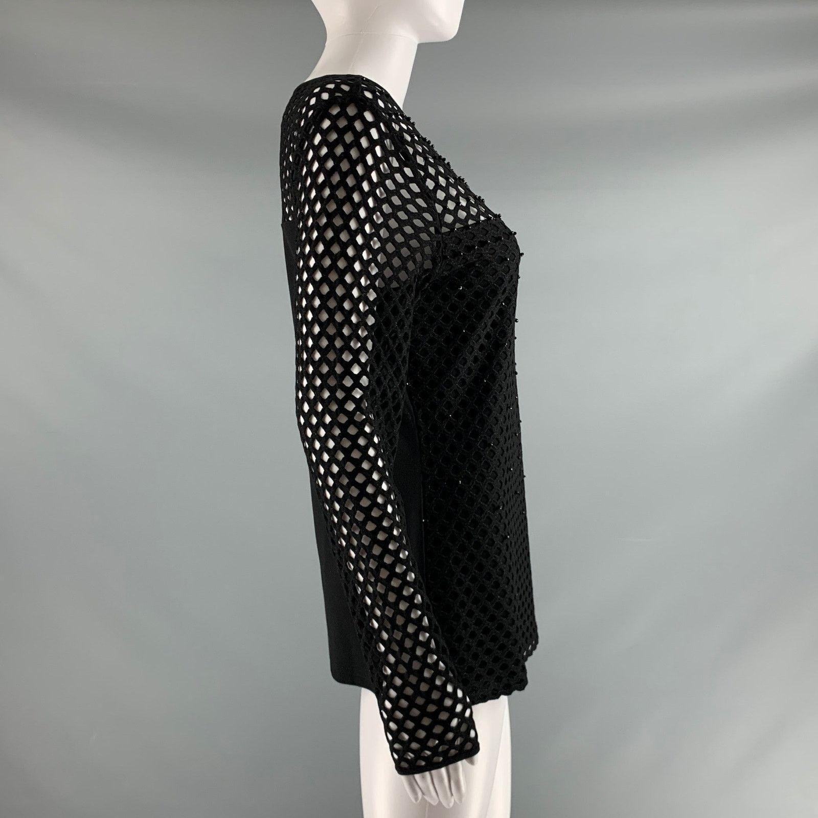 Escada S Black Gold Viscose Polyester Cut Out Long Sleeve Top Size S / US 4 / IT 40 - 3 Thumbnail