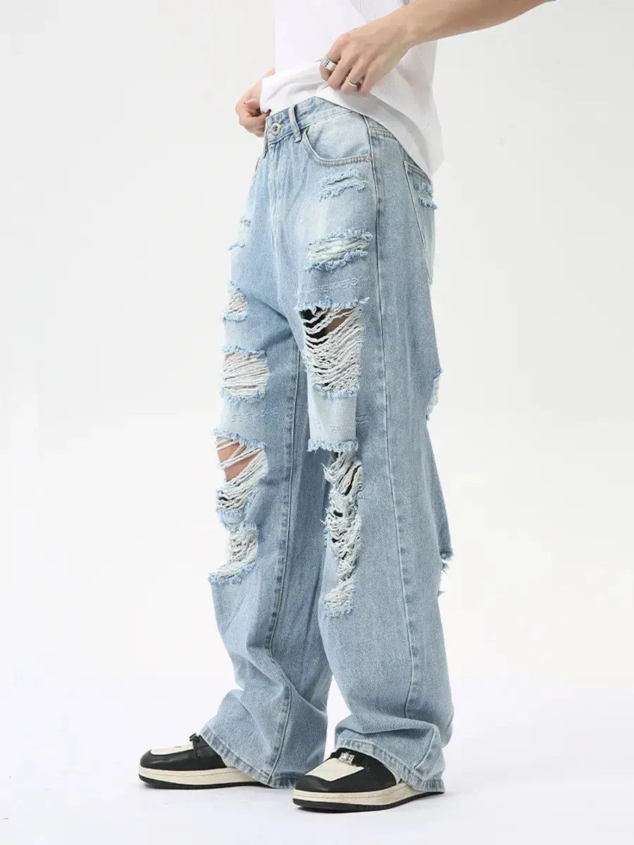 Japanese Brand Retro loose casual ripped jeans Size US 32 / EU 48 - 2 Thumbnail