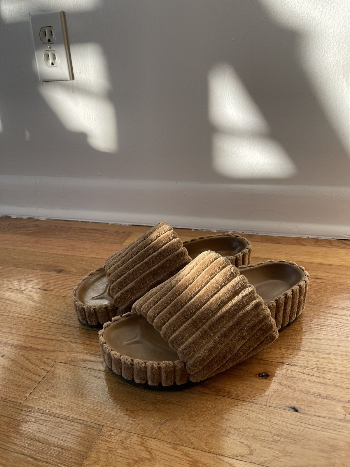 Celine CELINE Block Slide – Tan Corduroy / Slide Sandal (37) Size US 7 / IT 37 - 1 Thumbnail