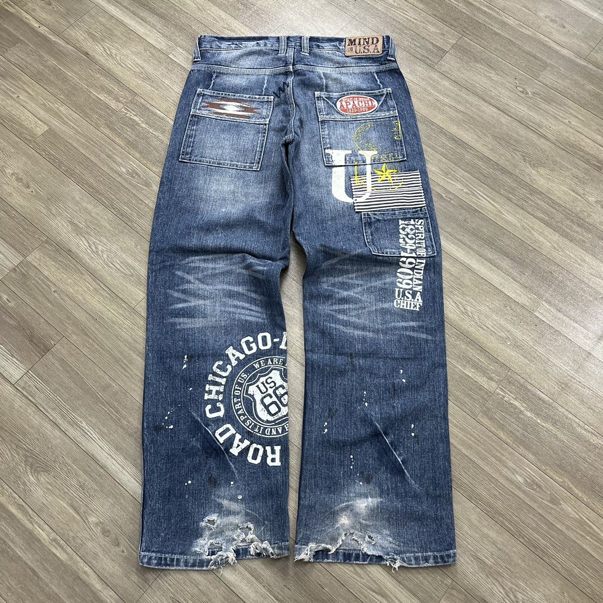 If Six Was Nine × Japanese Brand × Le Grande Bleu (L.G.B.) Mind of USA Distressed Patch Work Double Knee Painted Jeans Size US 32 / EU 48 - 21 Thumbnail