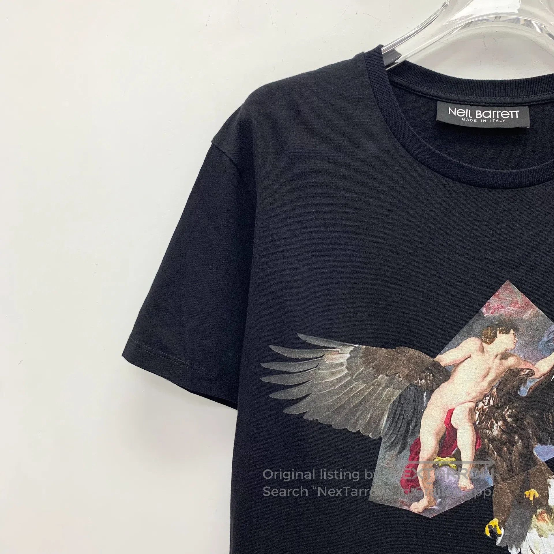 Neil Barrett Neil Barrett Black Angel Eagle Print Cotton Round Neck Sho Size US S / EU 44-46 / 1 - 3 Thumbnail