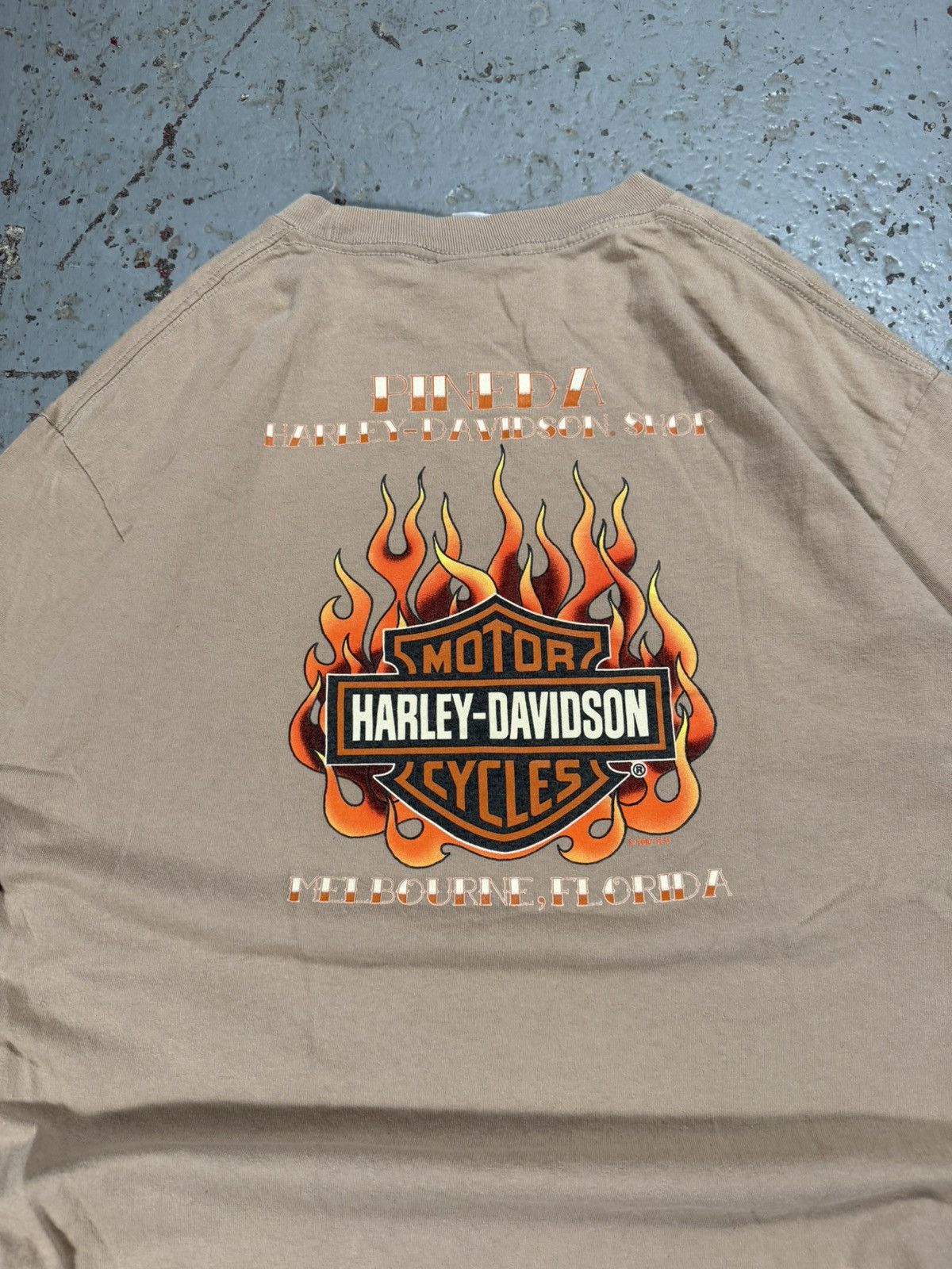 Harley Davidson Vintage Harley Davidson Flame Cream Tee Size US L / EU 52-54 / 3 - 2 Thumbnail