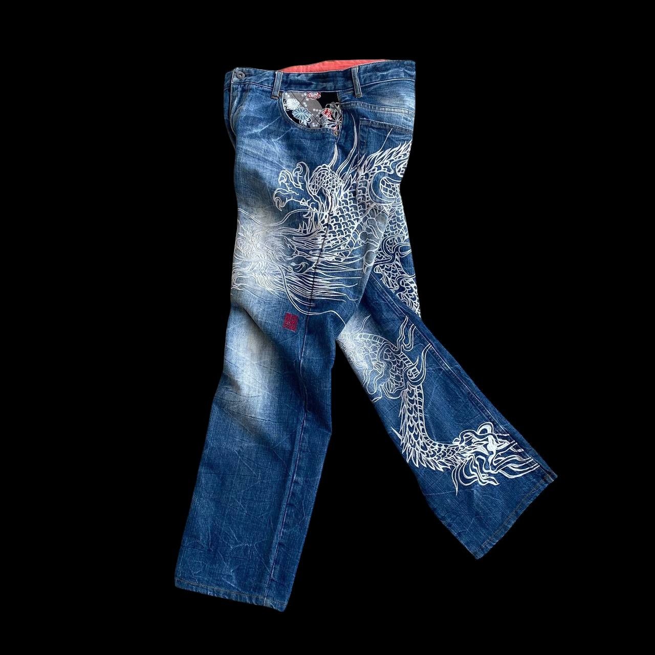 Japan Blue × KOJIMA GENES VINTAGE KARAKURI TAMASHI ECCENTRIC ICONIC DRAGON EMBROIDERED Size US 31 - 1 Thumbnail
